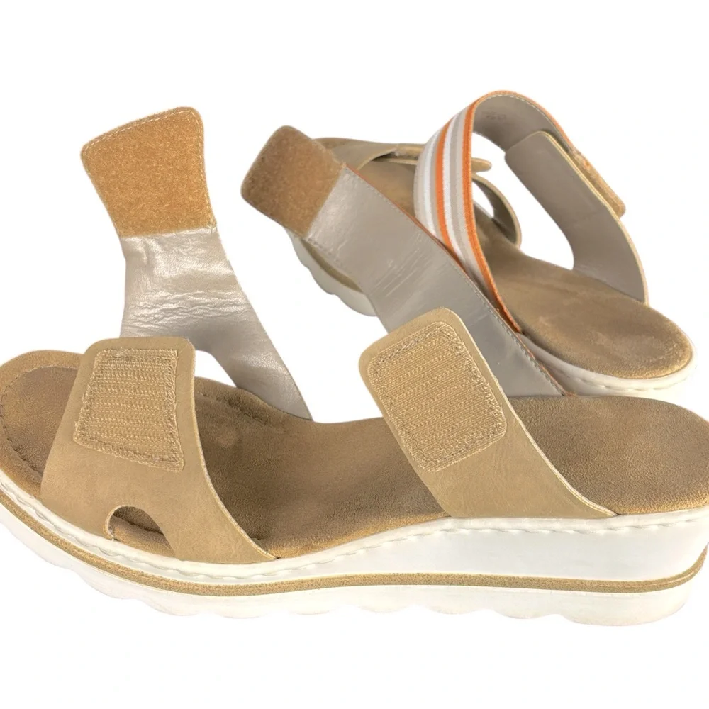 Rieker Rose Tan Velcro Strap Wedge Sandals Size 42